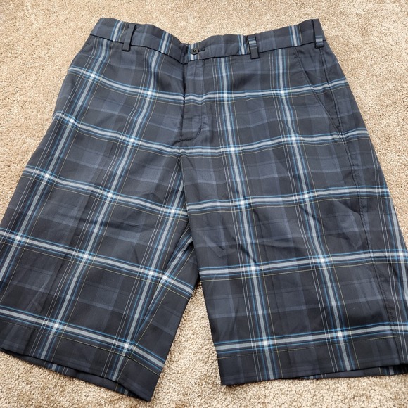 Nike Golf Shorts Mens 34 Plaid Tour Performance Wicking Golf Chino Dri-Fit Black - Picture 1 of 8